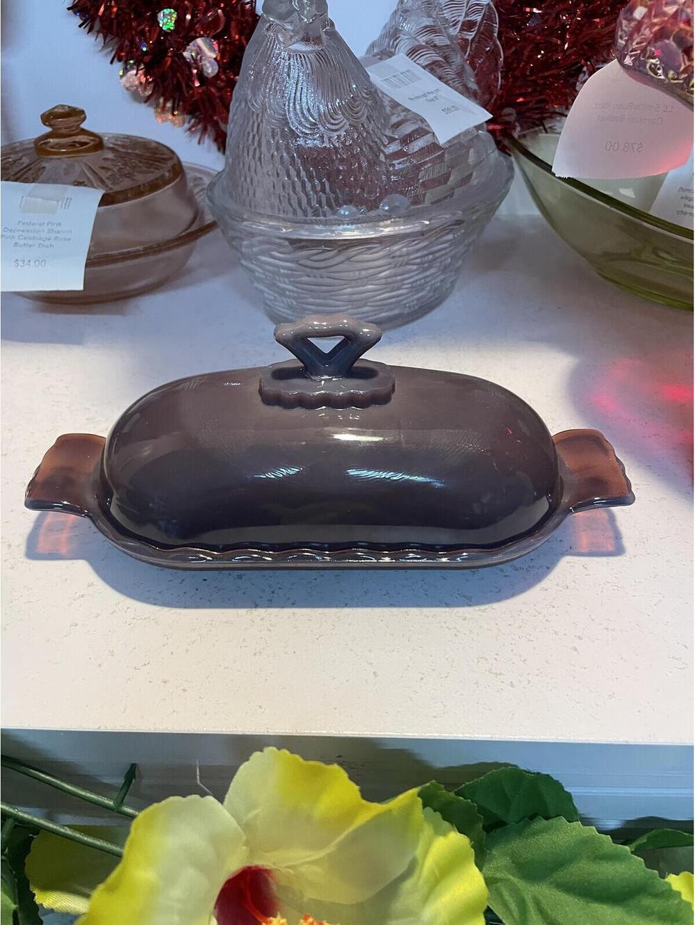 Mosser Purple Lavender Glass Butter Dish Cottage Farmhouse Decor